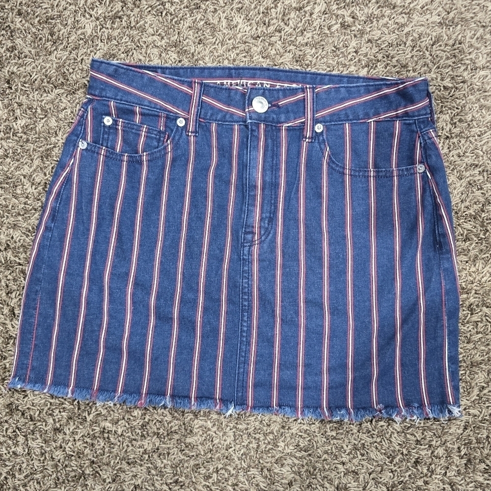 American Eagle Super Stretch Hi-Rise Denim Mini Skirt Red Stripe Size 4 NWOT
